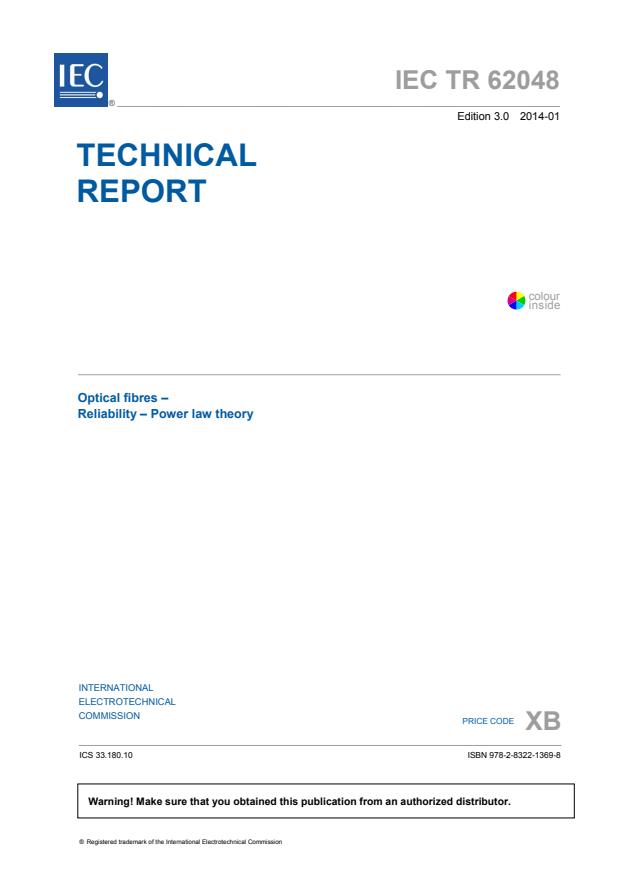 IEC TR 62048:2014 - Optical fibres - Reliability - Power law theory