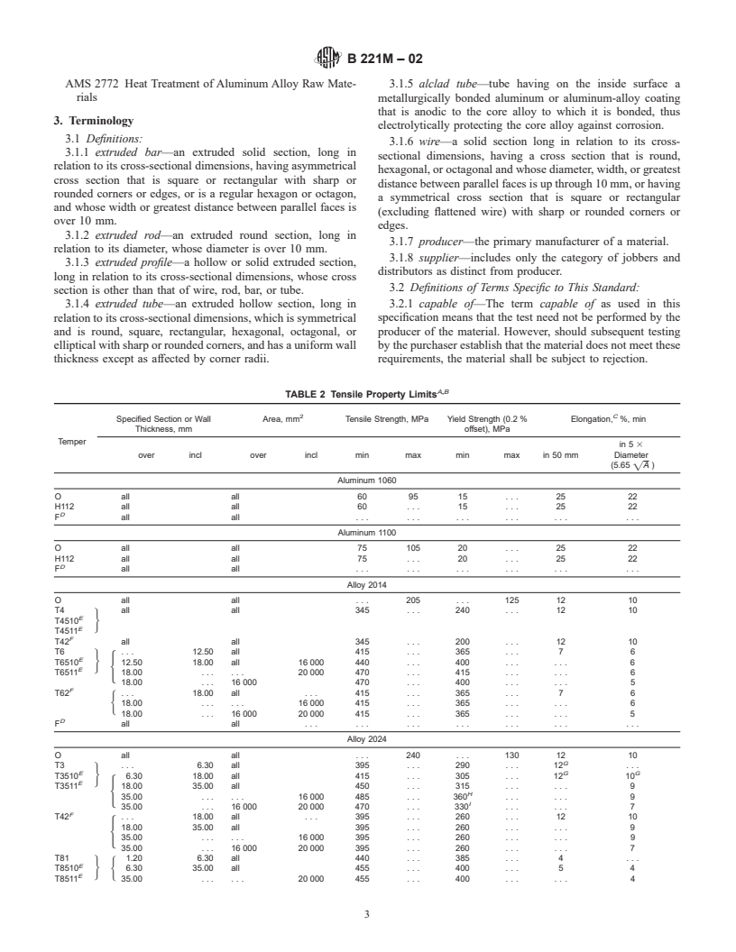 ASTM B221M-02 - Standard Specification for Aluminum and Aluminum-Alloy Extruded Bars, Rods, Wire, Profiles, and Tubes [Metric]