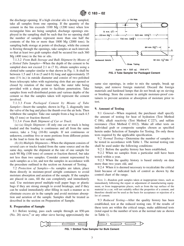 ASTM C183-02 - Standard Practice for Sampling and the Amount of Testing of Hydraulic Cement