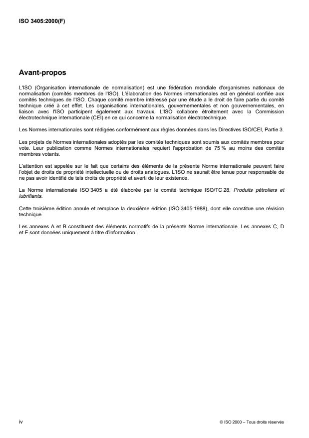 ISO 3405:2000 ISO 3405:2000 - Produits pétroliers -- Détermination des caractéristiques de distillation a pression atmosphérique - Page 4 preview