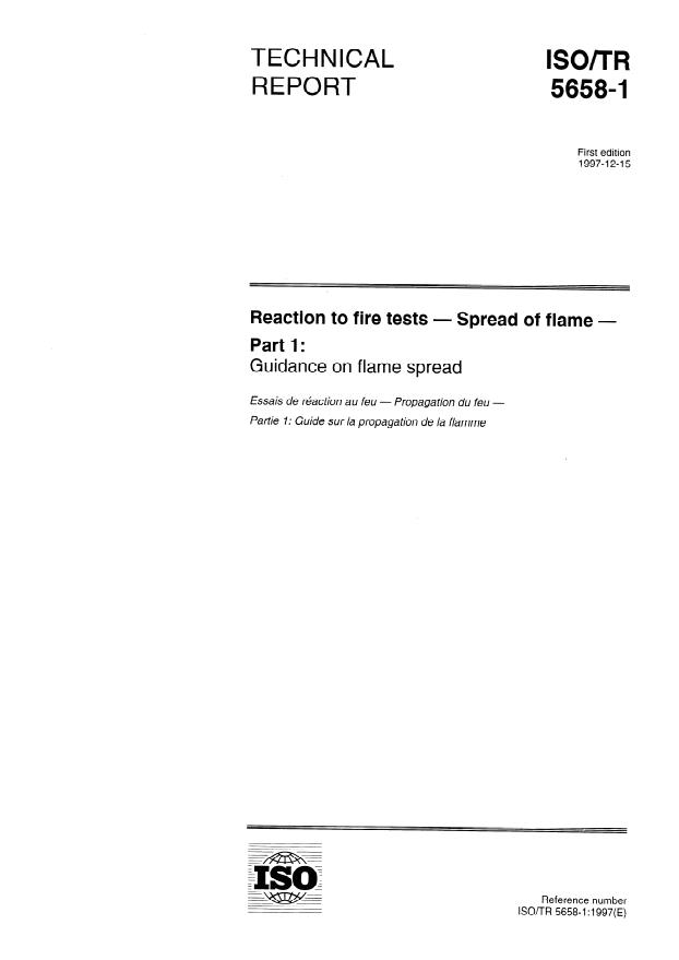 ISO/TR 5658-1:1997 - Reaction to fire tests -- Spread of flame