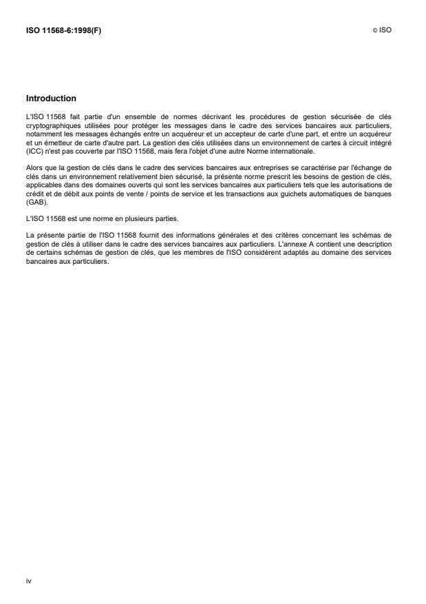 ISO 11568-6:1998 ISO 11568-6:1998 - Banque -- Gestion de clés (services aux particuliers) - Page 4 preview