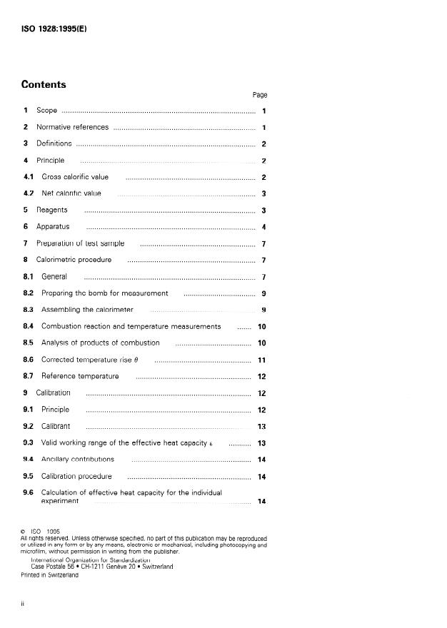 ISO 1928:1995 ISO 1928:1995 - Solid mineral fuels -- Determination of gross calorific value by the bomb calorimetric method, and calculation of net calorific value - Page 2 preview