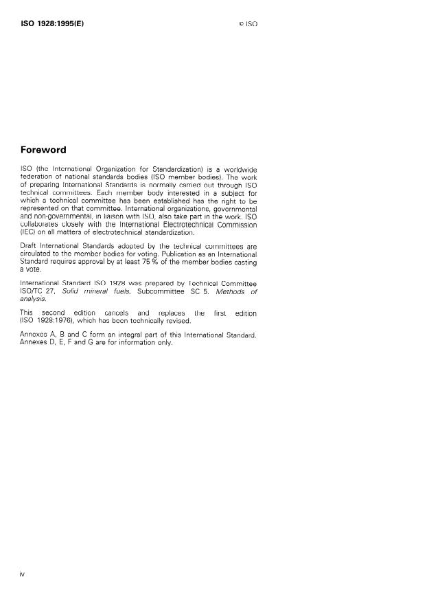 ISO 1928:1995 ISO 1928:1995 - Solid mineral fuels -- Determination of gross calorific value by the bomb calorimetric method, and calculation of net calorific value - Page 4 preview