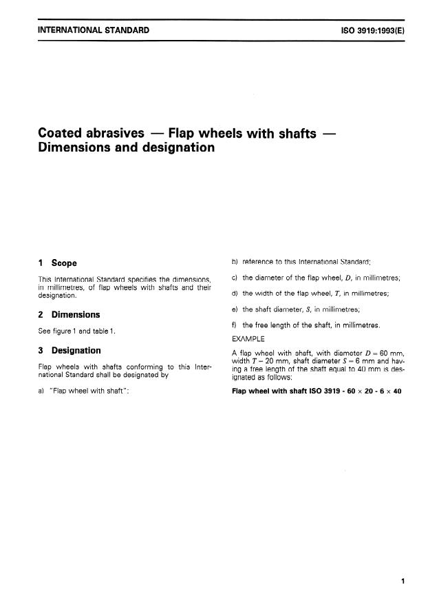ISO 3919:1993 - Coated abrasives -- Flap wheels with shafts -- Dimensions and designation