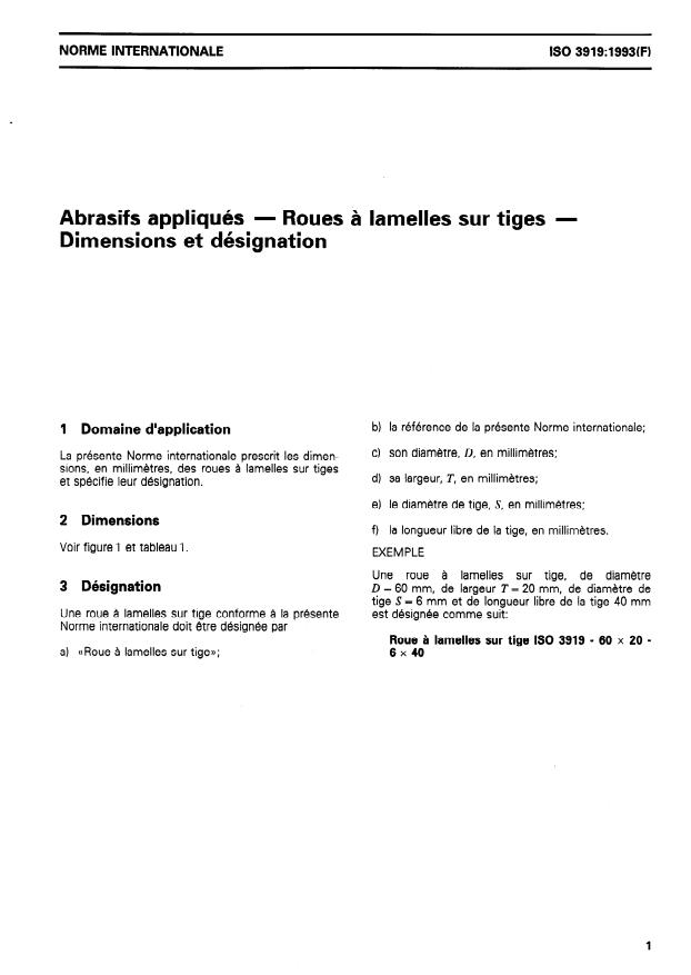 ISO 3919:1993 - Abrasifs appliqués -- Roues a lamelles sur tiges -- Dimensions et désignation