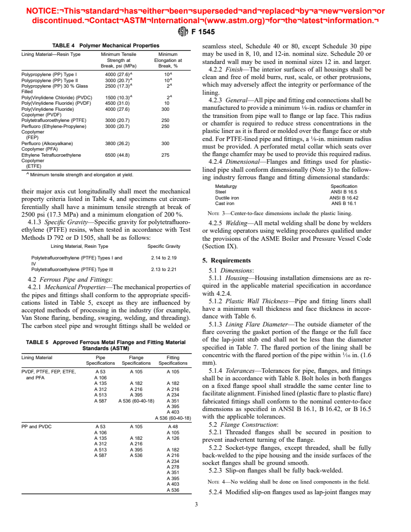 ASTM F1545-97 - Standard Specification for Plastic-Lined Ferrous Metal Pipe, Fittings, and Flanges