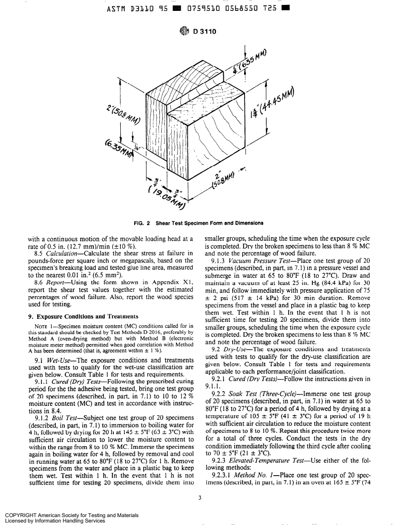 ASTM D3110-95 - Specification for Adhesives Used in Laminate Joints for Nonstructural Glued Lumber Products (Withdrawn 1996)