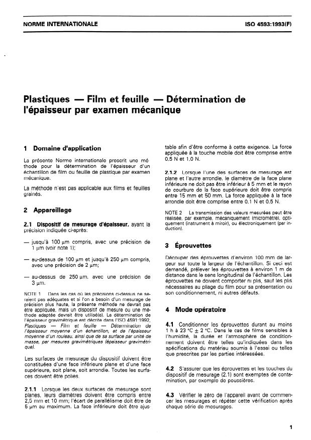 ISO 4593:1993 - Plastiques -- Film et feuille -- Détermination de l'épaisseur par examen mécanique