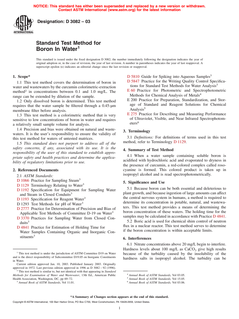 ASTM D3082-03 - Standard Test Method for Boron In Water