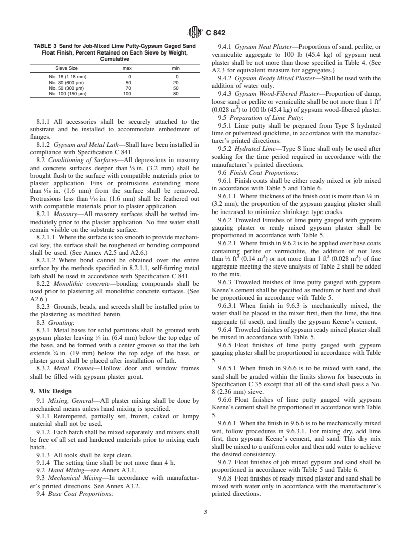 ASTM C842-99 - Standard Specification for Application of Interior Gypsum Plaster