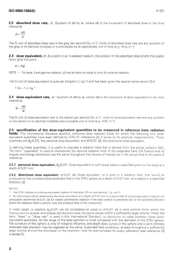 ISO 6980:1996 ISO 6980:1996 - Reference beta radiations for calibrating dosemeters and dose-rate meters and for determining their response as a function of beta-radiation energy - Page 4 preview