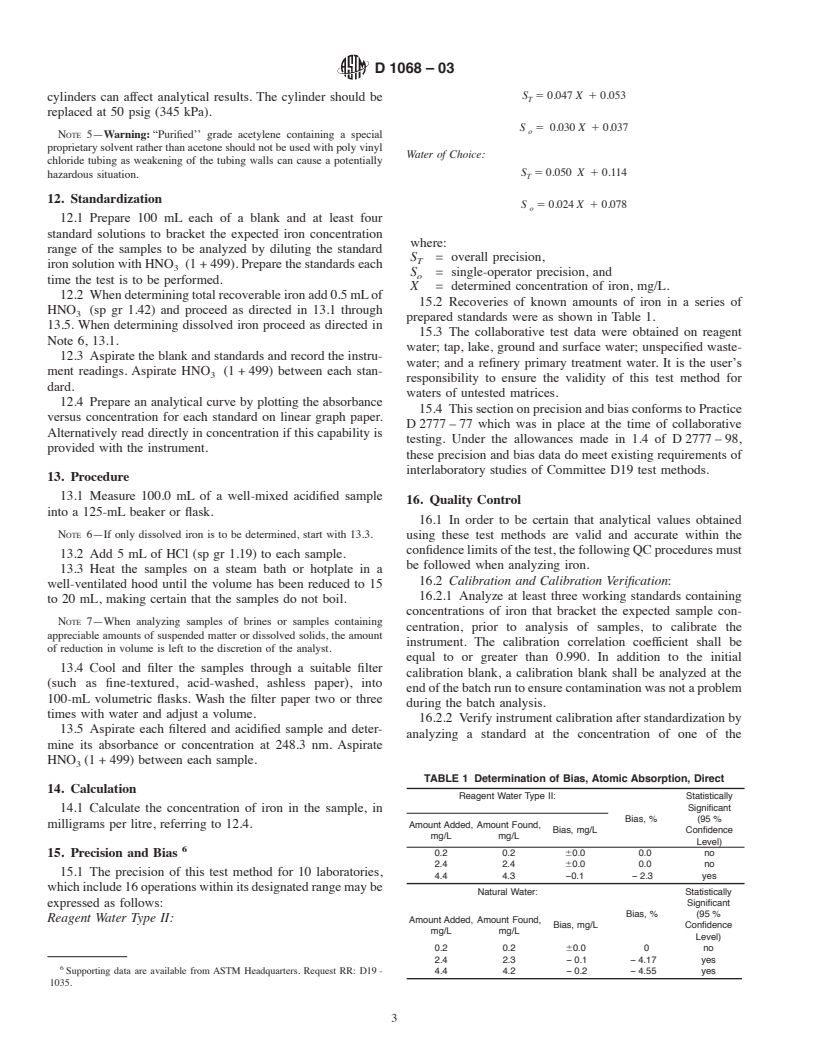 ASTM D1068-03 - Standard Test Methods for Iron in Water