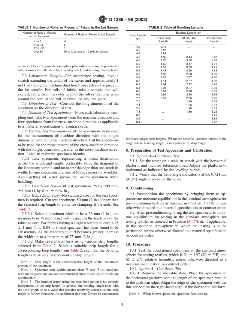 ASTM D1388-96(2002) - Standard Test Method for Stiffness of Fabrics