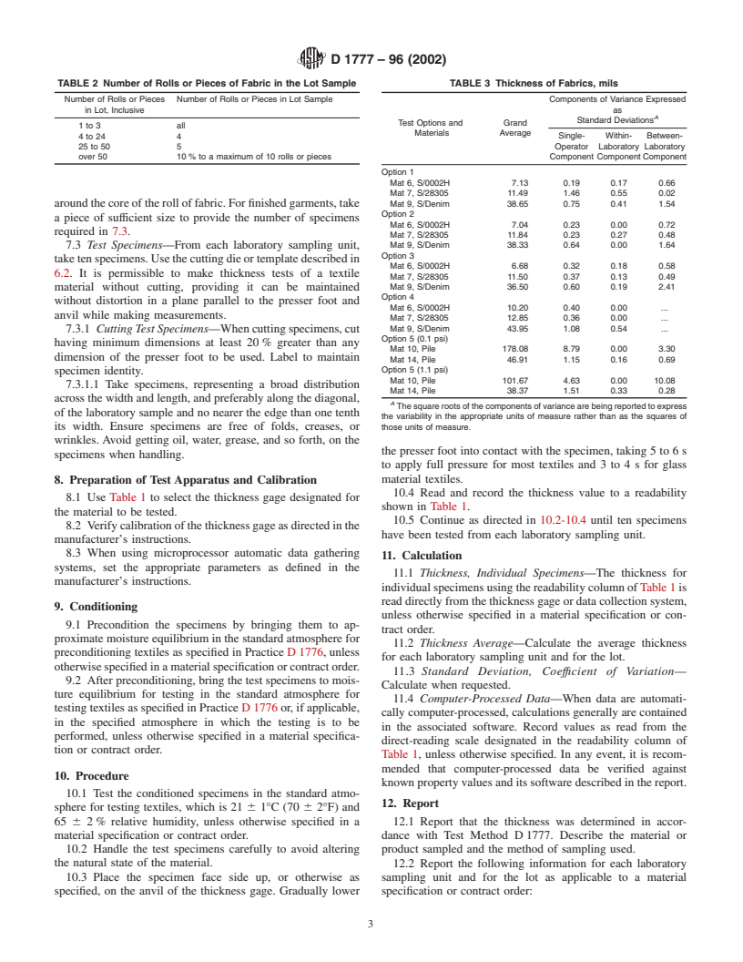 ASTM D1777-96(2002) - Standard Test Method for Thickness of Textile Materials