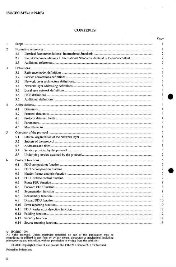 ISO/IEC 8473-1:1994 ISO/IEC 8473-1:1994 - Information technology -- Protocol for providing the connectionless-mode network service: Protocol specification - Page 2 preview