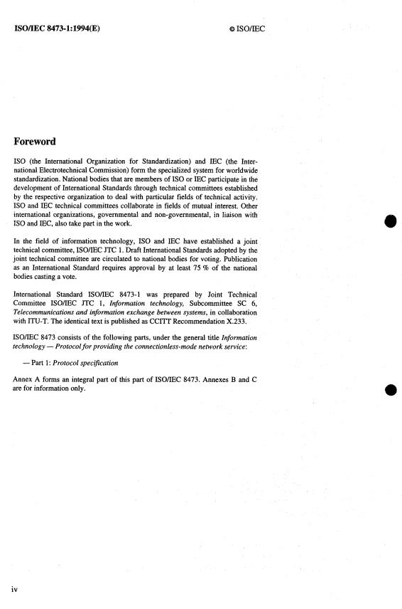 ISO/IEC 8473-1:1994 ISO/IEC 8473-1:1994 - Information technology -- Protocol for providing the connectionless-mode network service: Protocol specification - Page 4 preview
