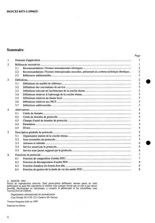 ISO/IEC 8473-1:1994 ISO/IEC 8473-1:1994 - Technologies de l'information -- Protocole assurant le service réseau en mode sans connexion: Spécification du protocole - Page 2 preview
