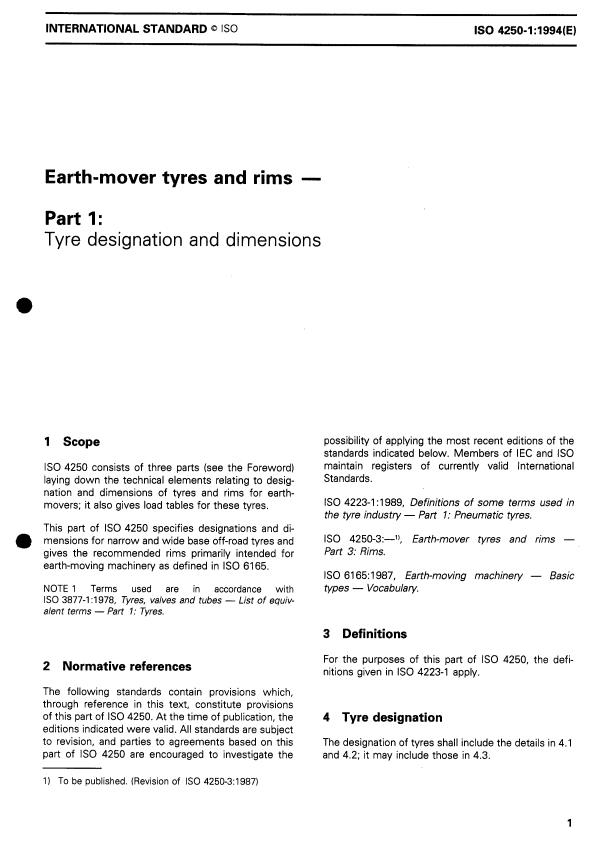 ISO 4250-1:1994 - Earth-mover tyres and rims