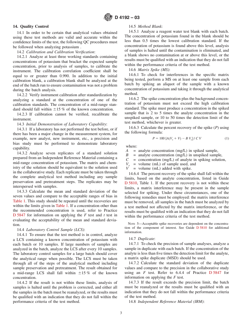 ASTM D4192-03 - Standard Test Method for Potassium in Water by Atomic Absorption Spectrophotometry