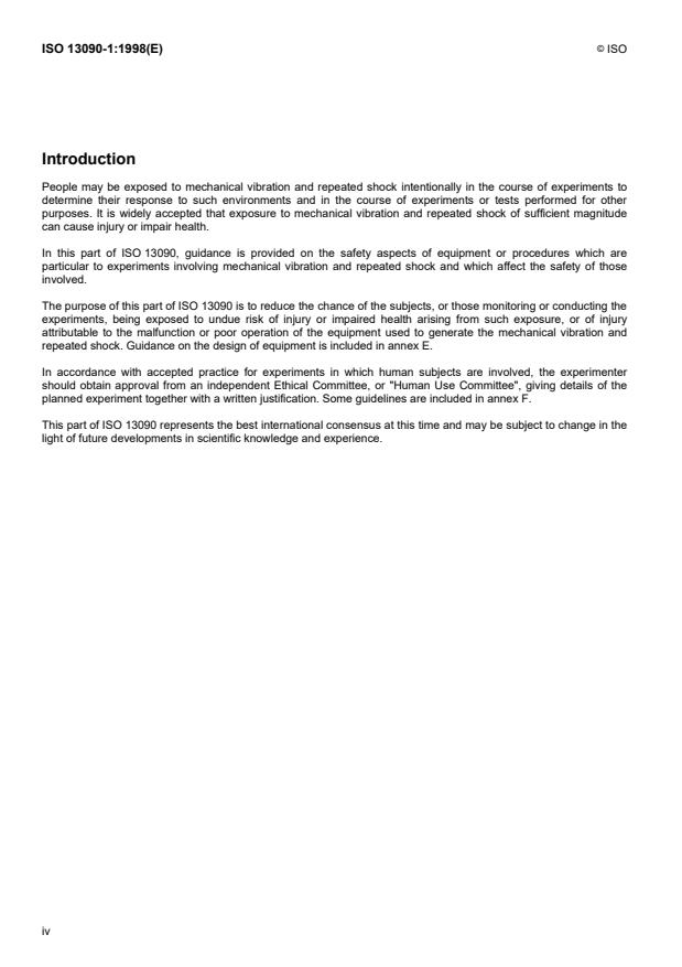 ISO 13090-1:1998 ISO 13090-1:1998 - Mechanical vibration and shock -- Guidance on safety aspects of tests and experiments with people - Page 4 preview