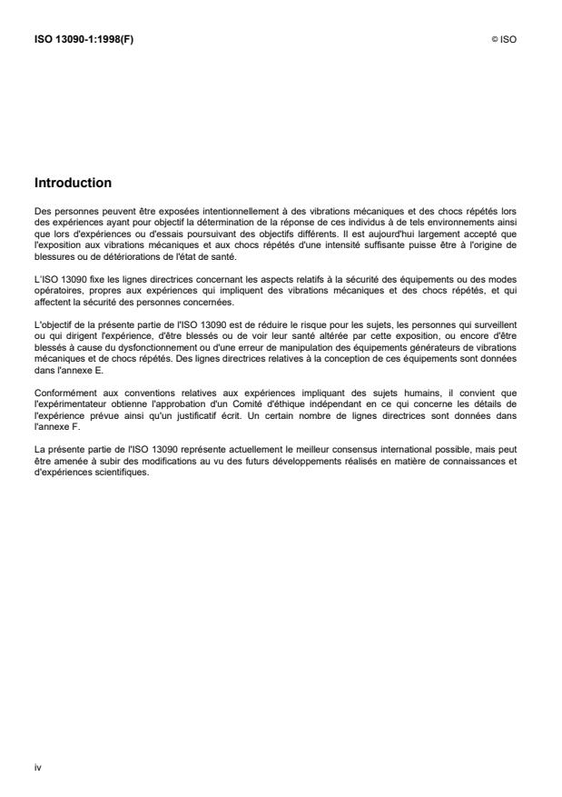 ISO 13090-1:1998 ISO 13090-1:1998 - Vibrations et chocs mécaniques -- Lignes directrices concernant les aspects de sécurité des essais et des expérimentations réalisés sur des sujets humains - Page 4 preview