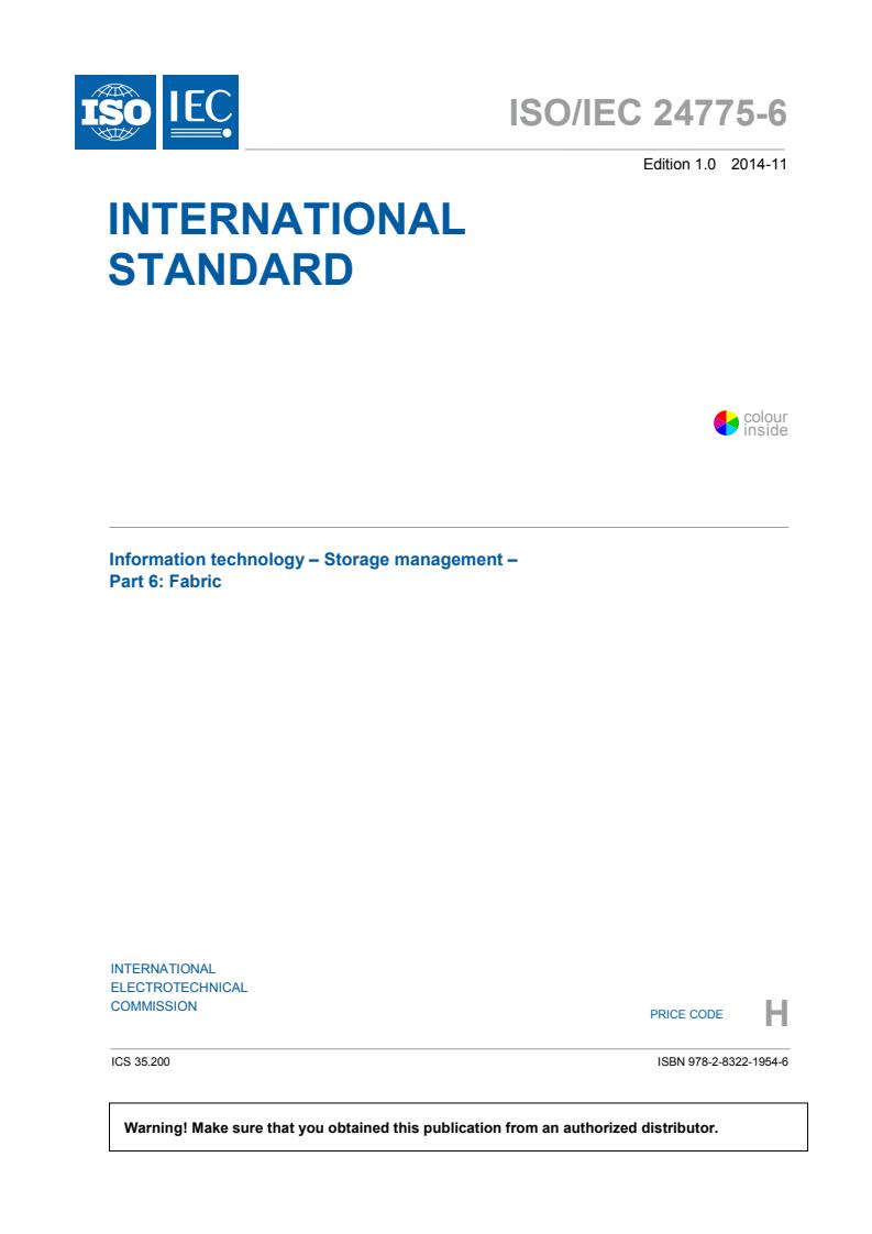 ISO/IEC 24775-6:2014 - Information technology - Storage management - Part 6: Fabric