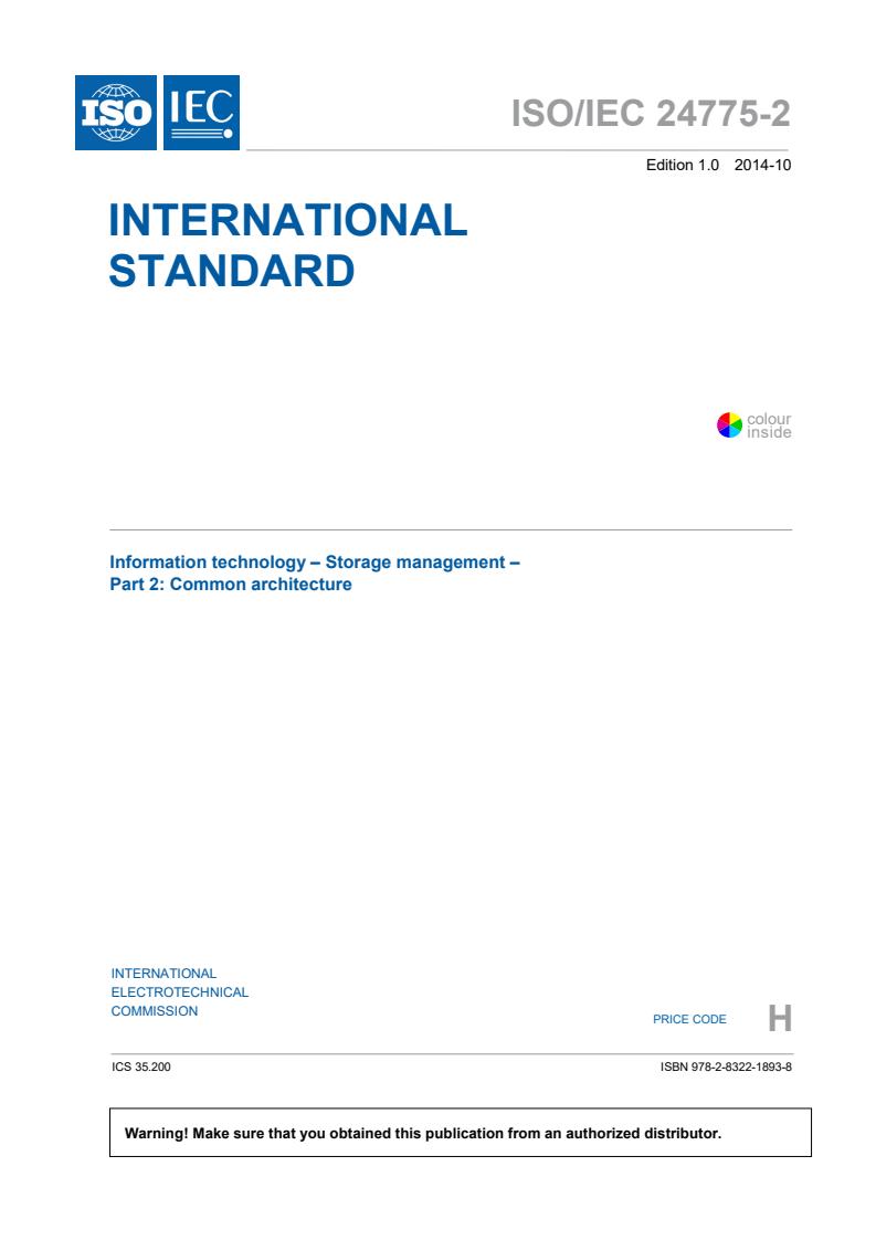 ISO/IEC 24775-2:2014 - Information technology - Storage management - Part 2: Common architecture