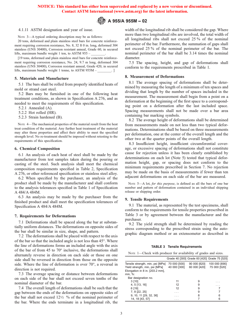 ASTM A955/A955M-02 - Standard Specification for Deformed and Plain Stainless Steel Bars for Concrete Reinforcement