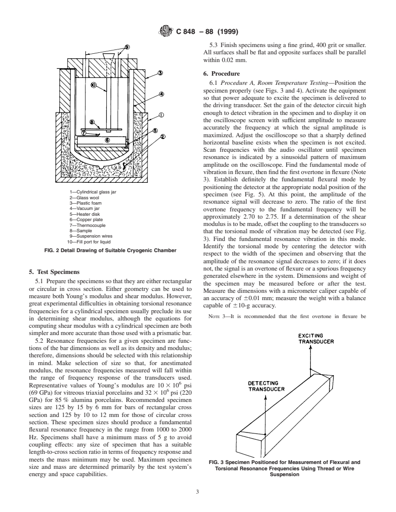 ASTM C848-88(1999) - Standard Test Method for Young's Modulus, Shear Modulus, and Poisson's Ratio For Ceramic Whitewares by Resonance