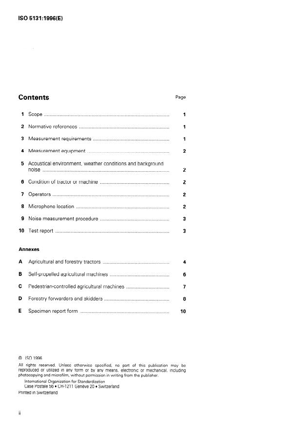 ISO 5131:1996 ISO 5131:1996 - Acoustics -- Tractors and machinery for agriculture and forestry -- Measurement of noise at the operator's position -- Survey method - Page 2 preview