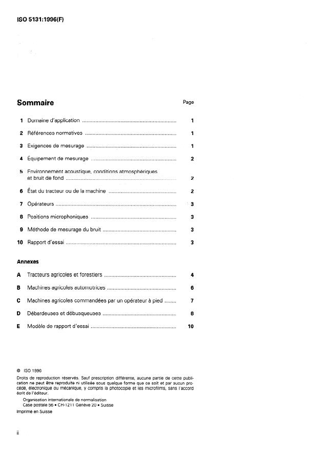 ISO 5131:1996 ISO 5131:1996 - Acoustique -- Tracteurs et matériels agricoles et forestiers -- Mesurage du bruit au poste de l'opérateur -- Méthode de contrôle - Page 2 preview