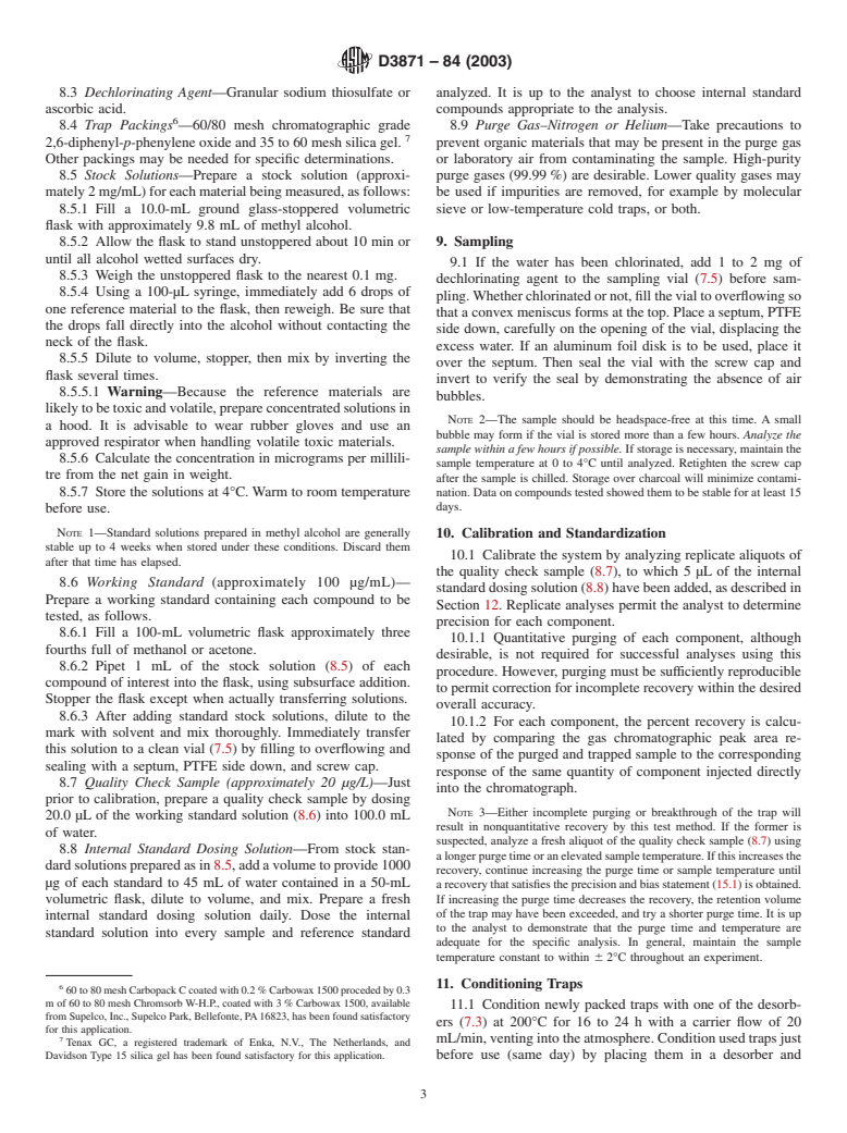 ASTM D3871-84(2003) - Standard Test Method for Purgeable Organic Compounds in Water Using Headspace Sampling