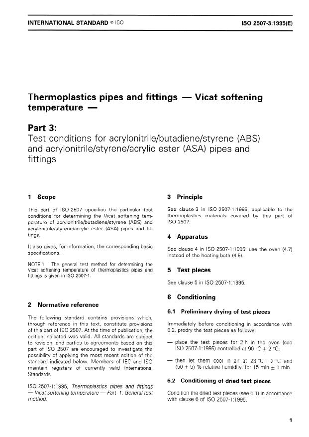 ISO 2507-3:1995 - Thermoplastics pipes and fittings -- Vicat softening temperature
