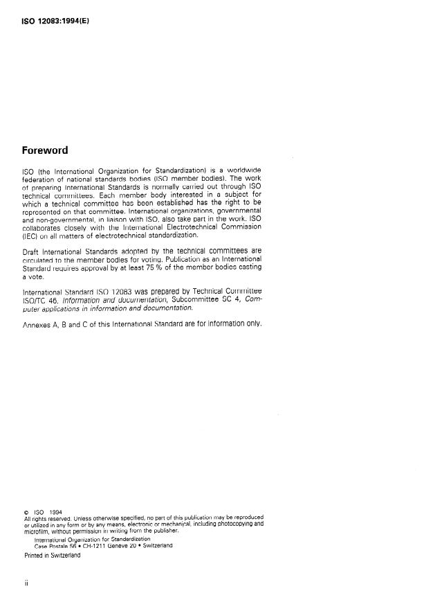 ISO 12083:1994 ISO 12083:1994 - Information and documentation -- Electronic manuscript preparation and markup - Page 2 preview
