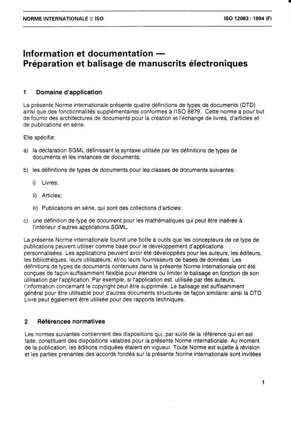 ISO 12083:1994 - Information et documentation -- Préparation et balisage de manuscrits électroniques