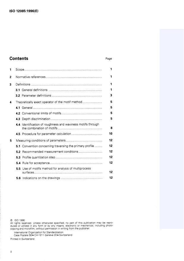 ISO 12085:1996 ISO 12085:1996 - Geometrical Product Specifications (GPS) -- Surface texture: Profile method -- Motif parameters - Page 2 preview