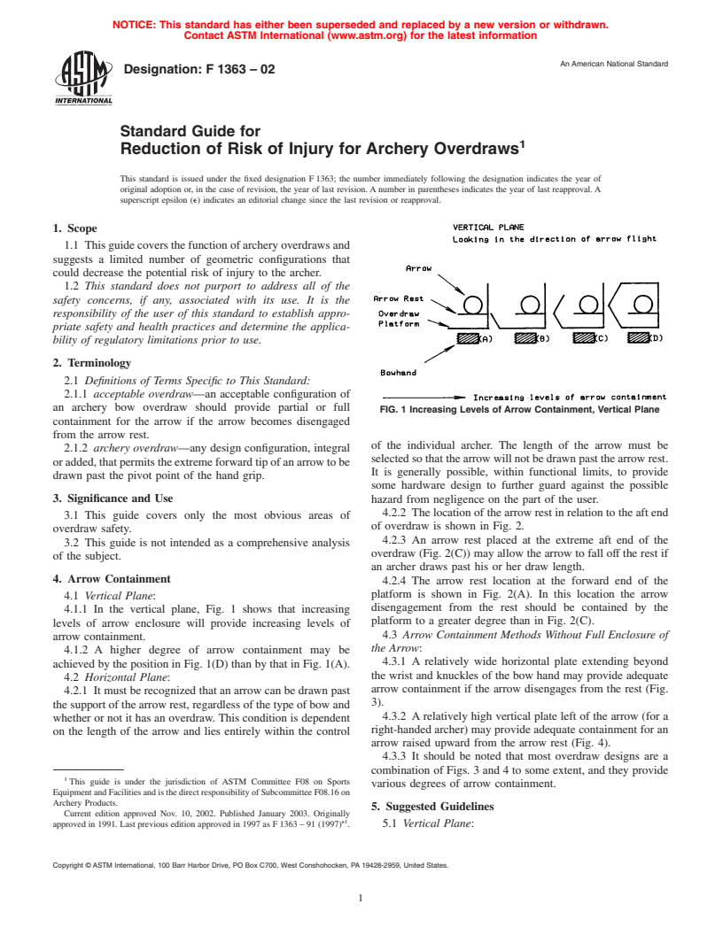 ASTM F1363-02 - Standard Guide for Reduction of Risk of Injury for Archery Overdraws