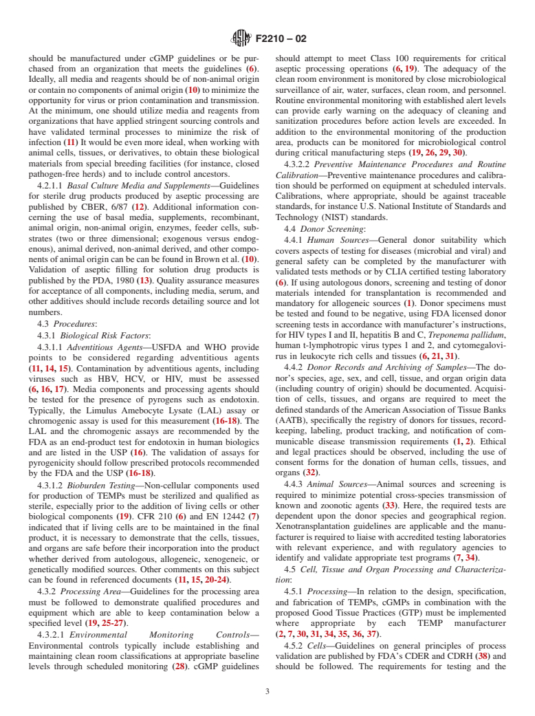 ASTM F2210-02 - Standard Guide for Processing Cells, Tissues, and Organs for Use in Tissue Engineered Medical Products