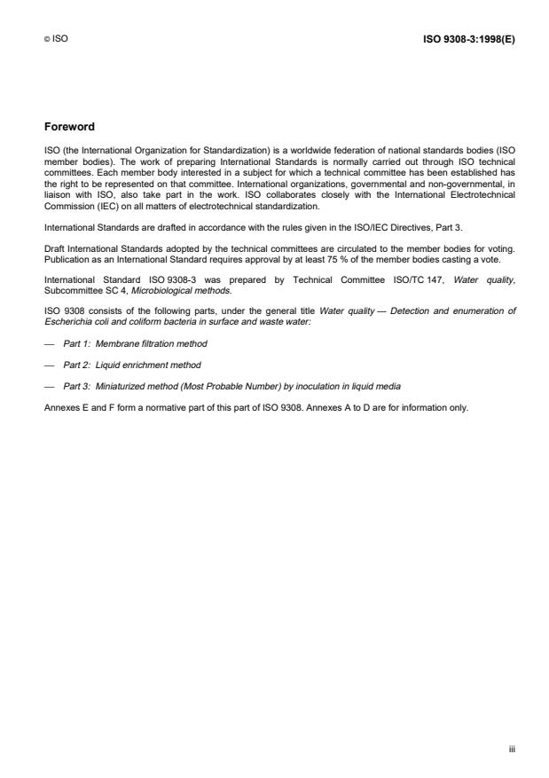 ISO 9308-3:1998 - Water quality -- Detection and enumeration of 	Escherichia coli and coliform bacteria