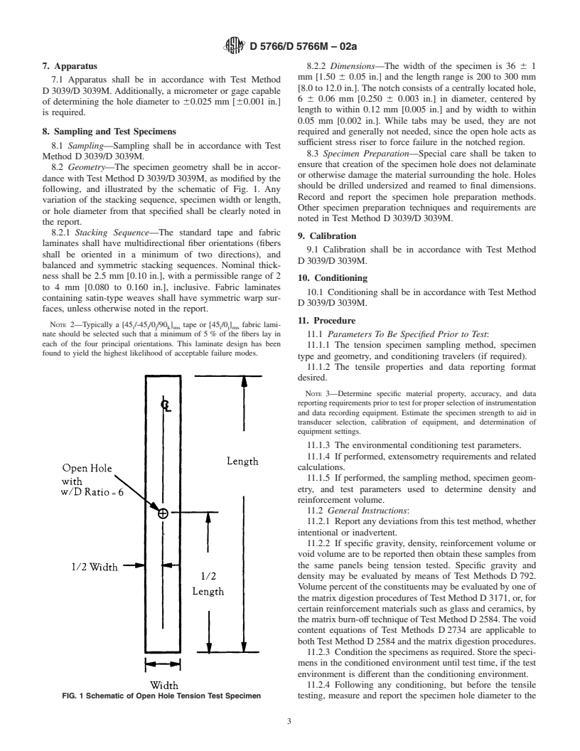 ASTM D5766/D5766M-02a - Standard Test Method for Open Hole Tensile Strength of Polymer Matrix Composite Laminates