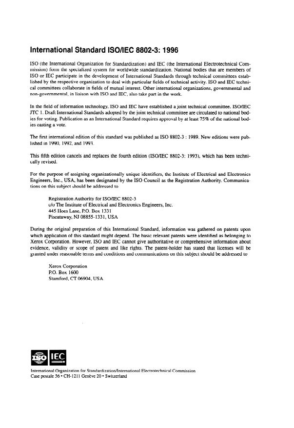 ISO/IEC 8802-3:1996 ISO/IEC 8802-3:1996 - Information technology -- Telecommunications and information exchange between systems -- Local and metropolitan area networks -- Specific requirements - Page 4 preview