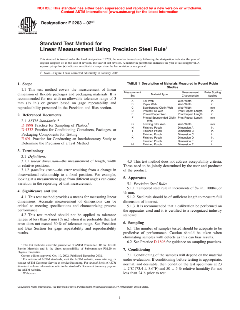 ASTM F2203-02e1 - Standard Test Method for Linear Measurement Using Precision Steel Rule