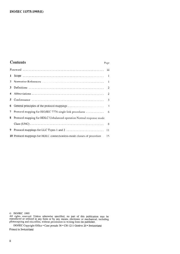 ISO/IEC 11575:1995 ISO/IEC 11575:1995 - Information technology -- Telecommunications and information exchange between systems -- Protocol mappings for the OSI Data Link service - Page 2 preview