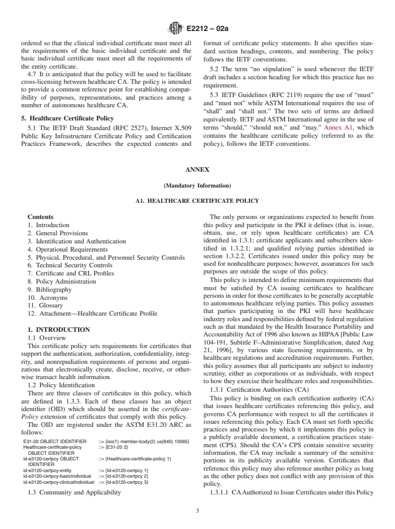 ASTM E2212-02a - Standard Practice for Healthcare Certificate Policy