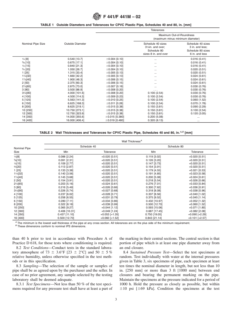 ASTM F441/F441M-02 - Standard Specification for Chlorinated Poly(Vinyl Chloride) (CPVC) Plastic Pipe, Schedules 40 and 80