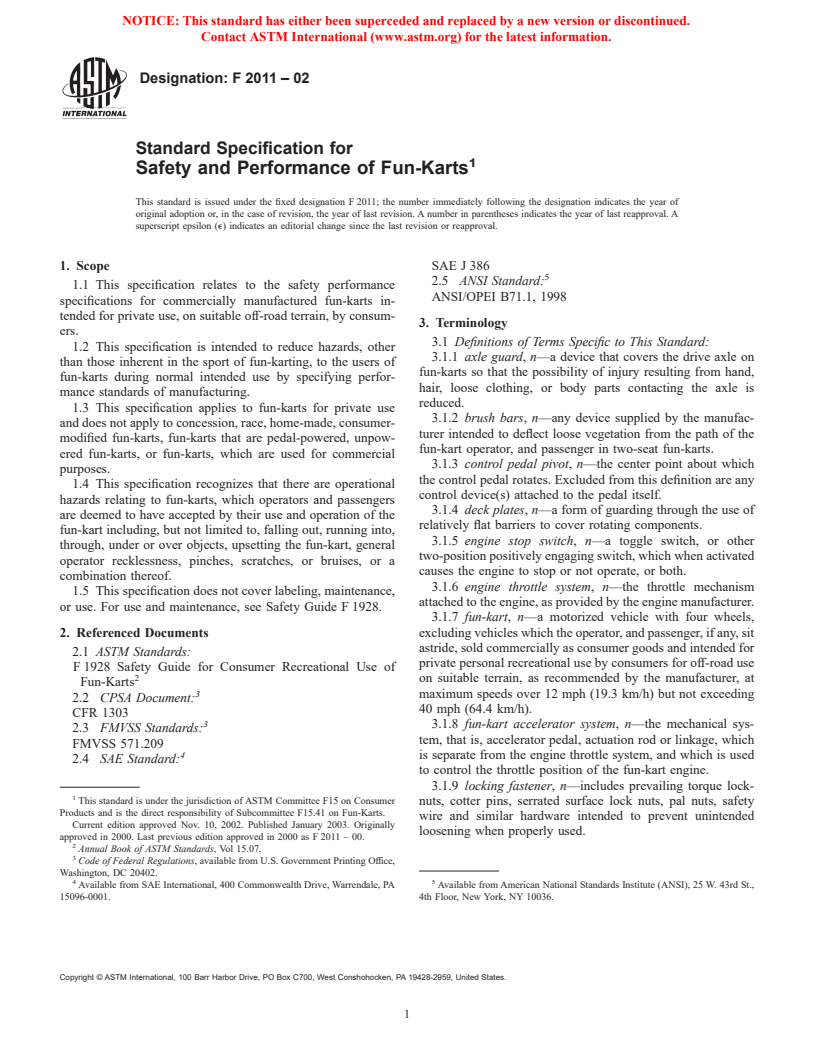 ASTM F2011-02 - Standard Specification for Safety and Performance of Fun-Karts