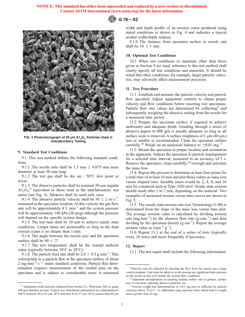 ASTM G76-02 - Standard Test Method for Conducting Erosion Tests by Solid Particle Impingement Using Gas Jets