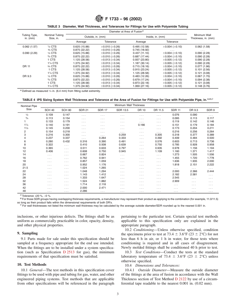 ASTM F1733-96(2002) - Standard Specification for Butt Heat Fusion Polyamide(PA) Plastic Fitting for Polyamide(PA) Plastic Pipe and Tubing