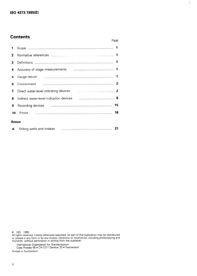 ISO 4373:1995 ISO 4373:1995 - Measurement of liquid flow in open channels -- Water-level measuring devices - Page 2 preview